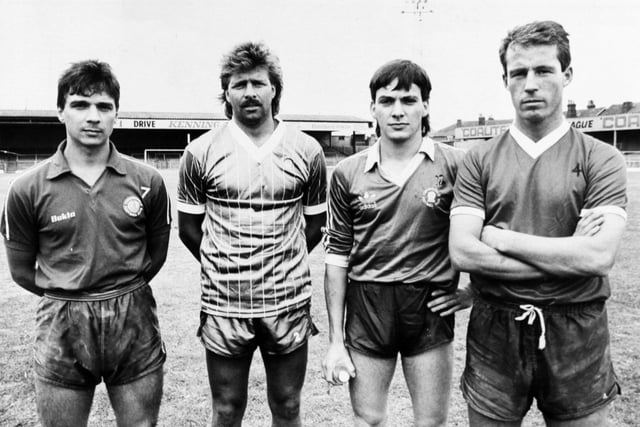 New signings Ollie Bernardeau, Andy Kowalski, Lee Coombes and Tony Coyle pictured on March 21, 1987.