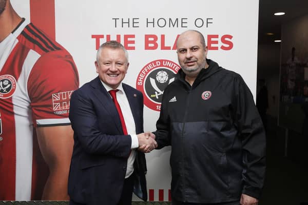 Chris Wilder, manager of Sheffield United, shakes hands with the club's owner H.R.H. Prince Abdullah after signing a new four and half year contract before the Premier League match at Bramall Lane, Sheffield. Picture date: 10th January 2020. Picture credit should read: Simon Bellis/Sportimage