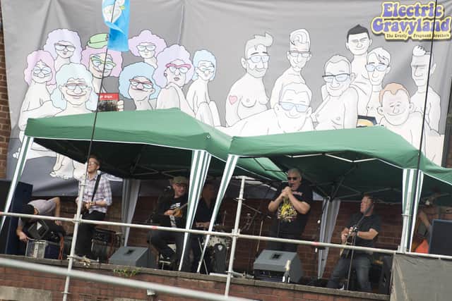 Tramlines 2017. Fans gather to watch The Everly Pregnant Brothers at Kelham Island.