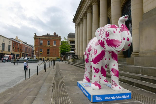 7 July 2016.....The first of Herd of Elephants , a scuplture trail across the city, the latest fundraising initiative by the Sheffield Childrens Hospital Charity begin to appear in situ.Outside City Hall in Barkers Pool. Picture Scott Merrylees
