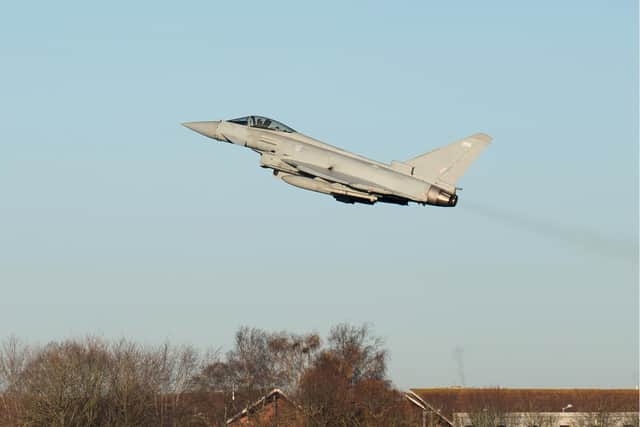 A loud bang believed to be a 'sonic boom' was heard over large parts of England today, Saturday, March 4. Reports suggest it was caused by a Typhoon jet breaking the speed of sound after being scrambled to engage an aircraft that was not responding to air traffic control (File photo by Joe Giddens - WPA Pool/Getty Images)