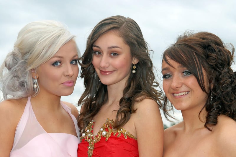 Lauren Curtis, Charlotte Stenson and Ellie Jones at All Saints' School's prom at Edwinstowe's South Forest Leisure Centre in 2011.