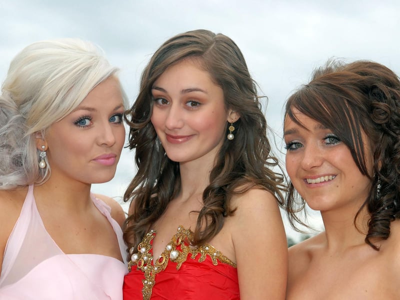 Lauren Curtis, Charlotte Stenson and Ellie Jones at All Saints' School's prom at Edwinstowe's South Forest Leisure Centre in 2011.
