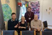 Cllr Rob Reiss and Cllr Alan Woodcock with residents of the care home at the 50th anniversary event.