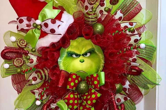 A Grinch themed wreath from Michelle Turner Maltby