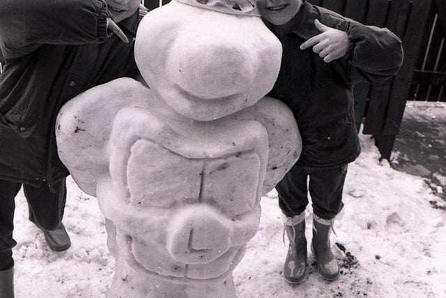 Brothers Darren and Dean Rogan of Pitsmoor with Leonardo, their Teenage Mutant Ice Turtle, February 1991