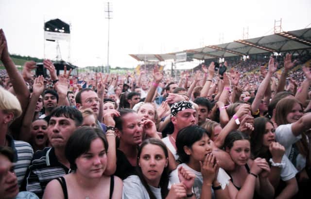 Fans enjoying the Michael Jackson concert at Don Valley Stadium, Sheffield, July 10, 1997