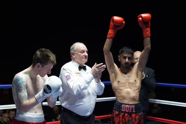 Darnall-based super featherweight Sufyaan Ahmed fights Michael Gomez Jnr for the vacant Central Area belt at Tottenham Hotspur’s stadium on Friday. Photo: Andrew Saunders.