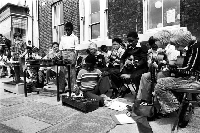Burngreave School Band playing during the first day of West Indian Fortnight, 1977 (S28555)
