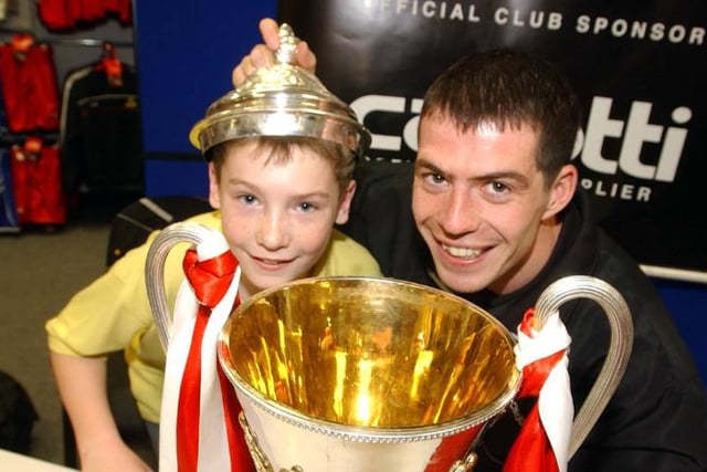 A very happy Louie Allsop, aged 10 from Balby meeting Doncaster Rovers player Gregg Blundell in 2005.