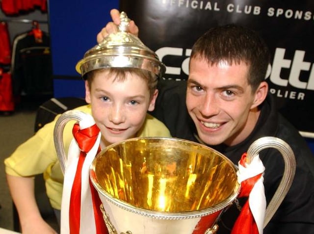 A very happy Louie Allsop, aged 10 from Balby meeting Doncaster Rovers player Gregg Blundell in 2005.