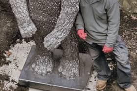 David Mayne with the original bear sculpture
