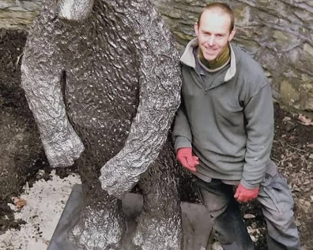 David Mayne with the original bear sculpture