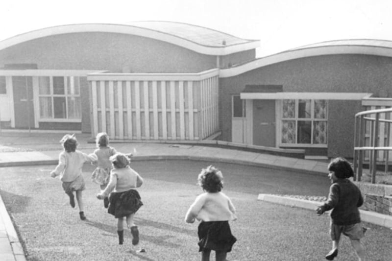 Children playing on Pye Bank Close in Pitsmoor, Sheffield, during the 1960s. The maisonettes there were known locally as the 'upside down houses' because the bedrooms were downstairs and the living areas were upstairs