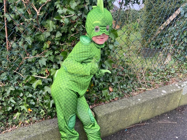 Erin Harper, 4, dressed as Gekko from PJ Masks for World Book Day at St Pauls Catholic Primary School.
