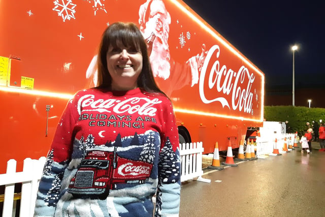 Hundreds of families headed for the bright red Coca Cola Truck as it finally arrived at Meadowhall this evening. Alison Gallop