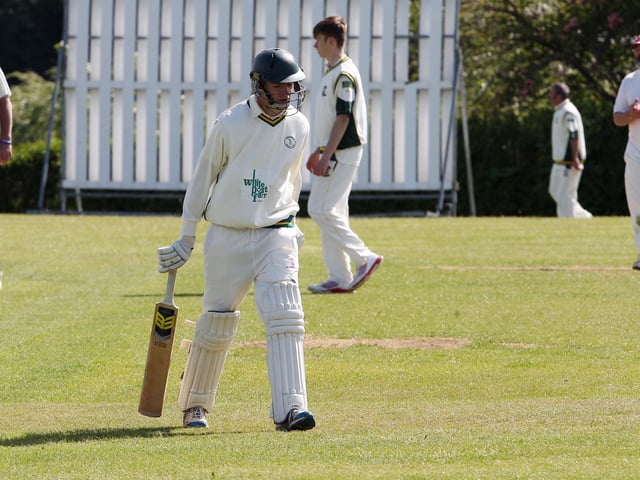 Farnsfield's Matt Payton makes his way off after being bowled out by Lea Park bowler Andy Orton in June 2015.