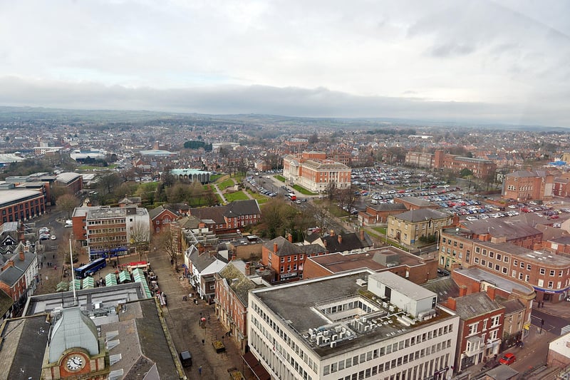 Another shot from the Chesterfield observation wheel, this time looking towards the market hall. In the background you can see the town hall and the distinctive green roof of the former magistrates' court building.