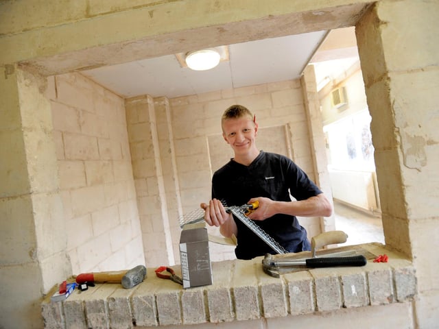 Learner Chris Ineson in the Plastering Class at Doncaster Deaf School in 2012