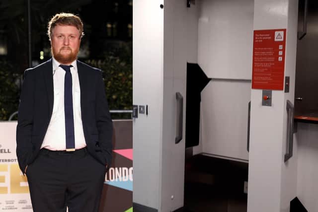 Tim Key's video of him riding the famous paternoster lift at the University of Sheffield's Arts Tower has gone viral on Twitter. Photo: Getty Images/National World