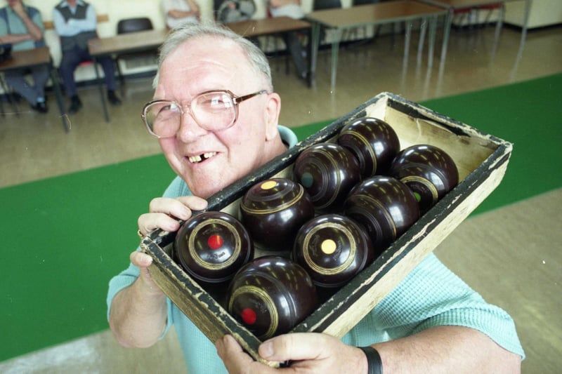 Jimmy Leadbitter who was celebrating victory for Southwick Community Centre Carpet Bowls Club by winning a North East Champion of Champions contest in 1997.