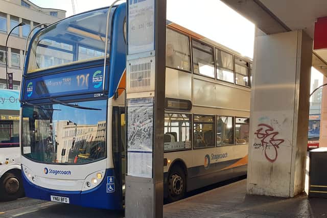 A Stagecoach bus in Sheffield city Centre. Drivers are on strike, but when will the strike and and what do drivers want?