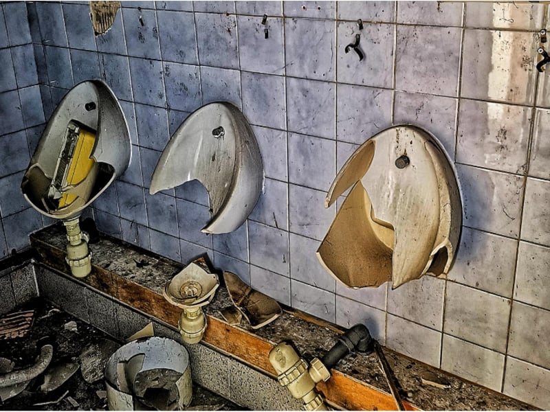 The gents toilets have been trashed.