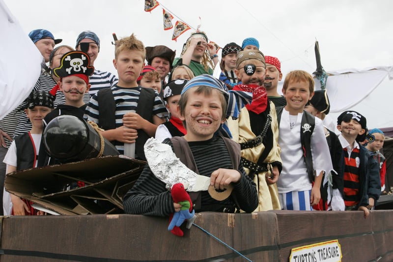 Tupton Scout group on a pirate ship themed float at Tupton carnival in 2010.