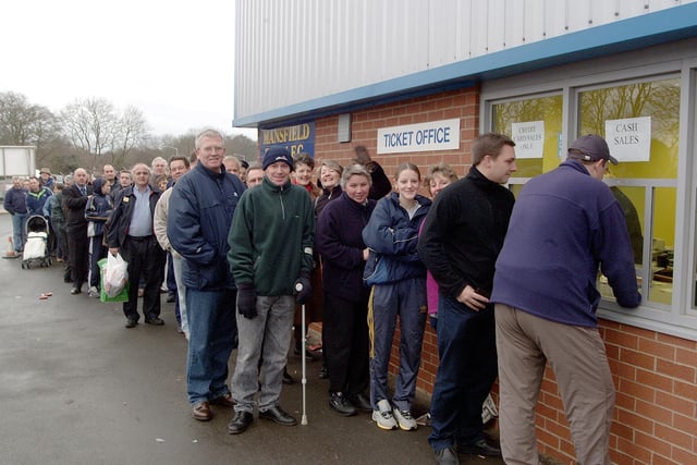 Stags fans queue for tickets for the Leicester City FA Cup tie at Filbert Street.