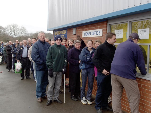 Stags fans queue for tickets for the Leicester City FA Cup tie at Filbert Street.