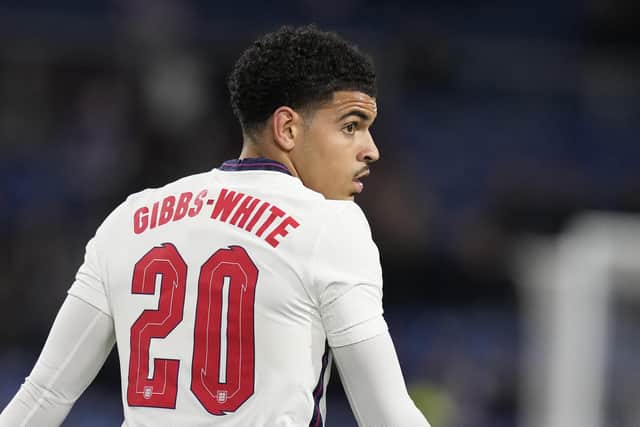 Morgan Gibbs-White in action for England U21s=: Andrew Yates / Sportimage