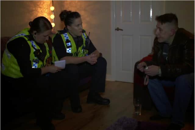 Robert is interviewed by PCs Rhona Fisher and Steph Lill on 999: What's Your Emergency after his Mini Cooper was stolen by three men who threatened him with a knife. (Photo: Channel 4).
