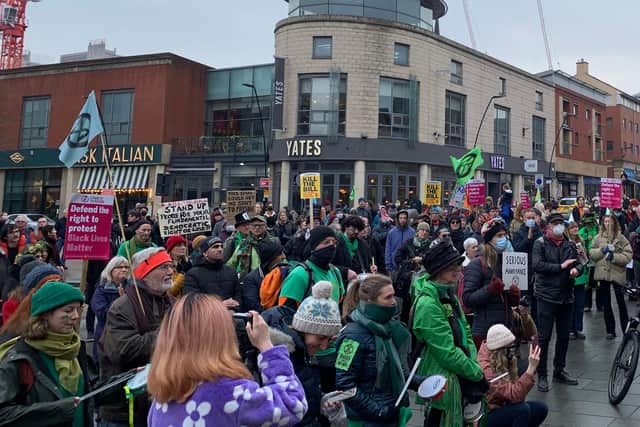 Campaigners held a rally outside the Sheffield City Hall in Sheffield on Saturday afternoon to protest against the Police, Crime, Sentencing, and Courts Bill