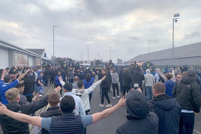 Police ran their 'biggest ever football operation' in Hampshire on September 24 as Pompey played Southampton at Fratton Park for the third round of the Carabao Cup.

Pictured is: Blues fans in Goldsmith Avenue. 

Picture: Ben Fishwick (240919-9780)