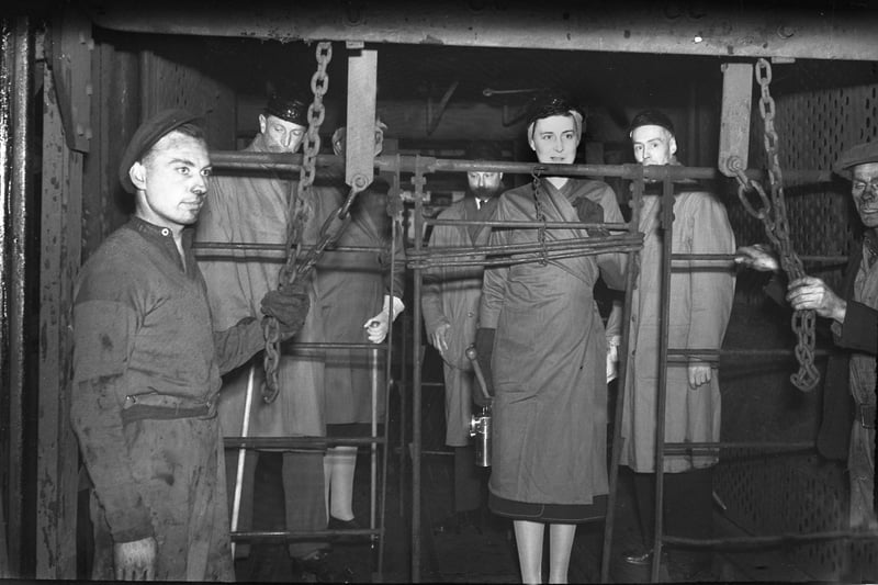 The Duchess of Kent visited Horden Colliery in 1944 and here she is ready to go down to the pit face.