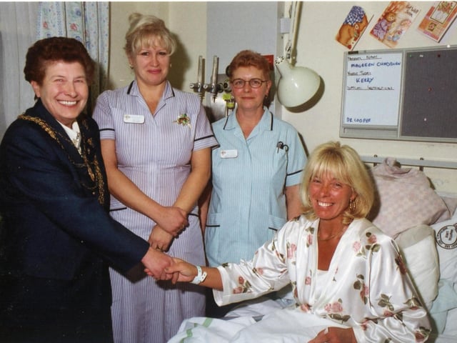 The Mayor of Doncaster, Councillor Maureen Edgar met Mexborough Montagu Hospital patient Maureen Chadburn in 2000. Looking on are  staff nurse Beverley Beal and healthcare assistant Christine Jeeves.
Staff and mums enjoying fun and games at the Sure Start end of year party at Denaby's Milestone pub.