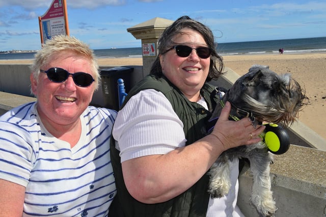 Angela Brown and Ann Miller (57) both from Horden with their dog Molly, at Seaton Carew.