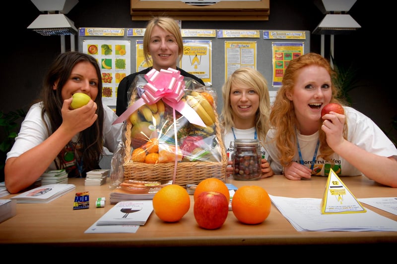 A healthy eating event in South Tyneside in 2010. It was hosted by the South Tyneside NHS Foundation Trust community weight management team. In the picture are Eileen Wallace, Lucy Matheson, Gabrielle Miller and Megan Saunders.