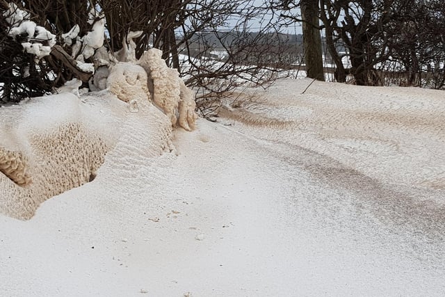 Snowdrifts by the A1 between Alnwick and Berwick on March 2, 2018.