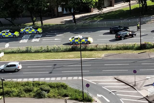 A woman is in hospital after being struck by a car on St Mary's Gate in Sheffield today