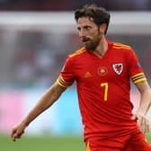 AMSTERDAM, NETHERLANDS - JUNE 26: Joe Allen of Wales in action during the UEFA Euro 2020 Championship Round of 16 match between Wales and Denmark at Johan Cruijff Arena on June 26, 2021 in Amsterdam, Netherlands. (Photo by Dean Mouhtaropoulos/Getty Images)