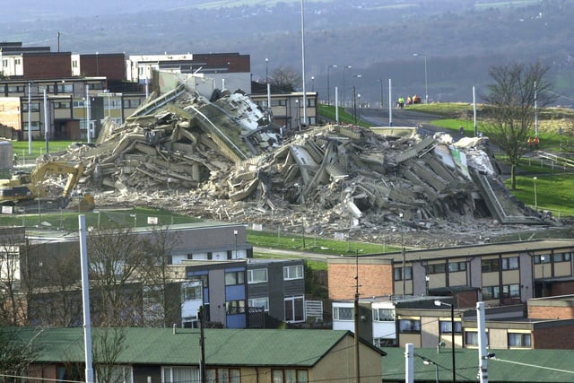 The remains of the Mickley tower block at Norfolk Park, Sheffield, after its demolition