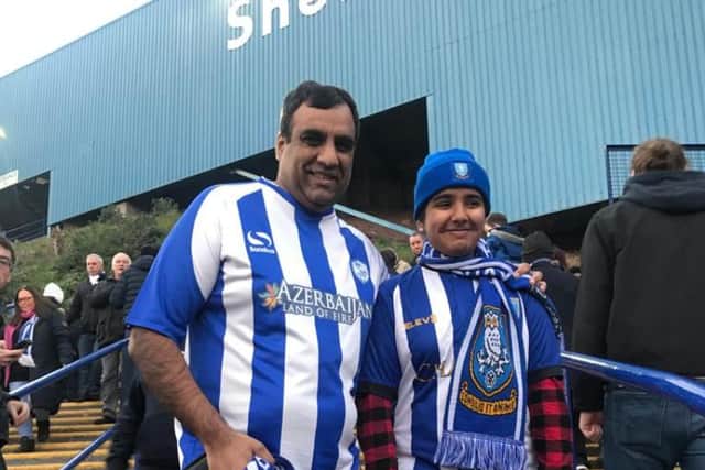 Shaffaq Mohammed and his daughter Aishah outside Sheffield Wednesday's Hilsborough Stadium