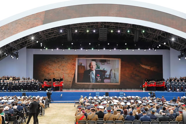 Guests watch during an event to commemorate the 75th anniversary of the D-Day landings, in Portsmouth. Picture: TOLGA AKMEN/AFP/Getty Images