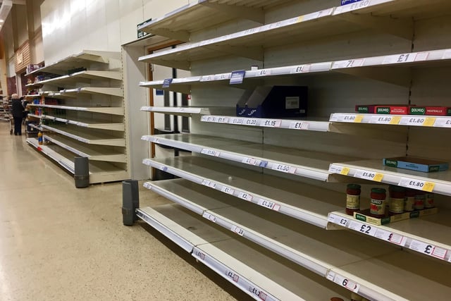 Panic buying has left supermarkets across Doncaster with empty shelves. Tesco Extra, Woodfield Plantation, Woodfield Way, yesterday. Picture: NDFP-17-03-20 EmptyShelves 14-NMSY