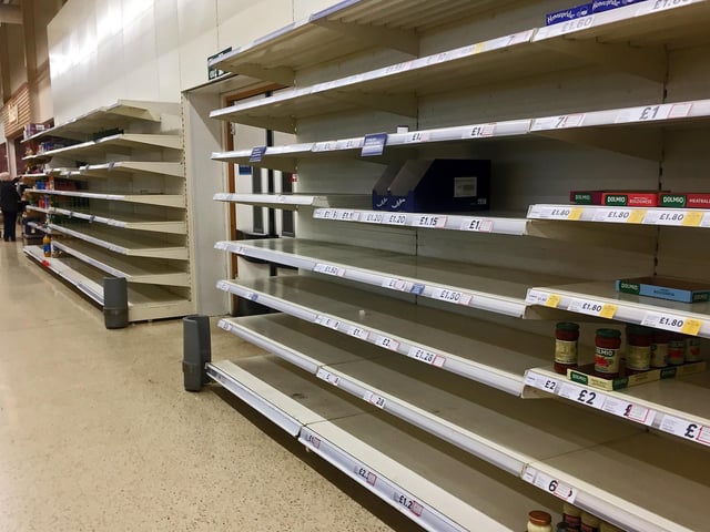 Panic buying has left supermarkets across Doncaster with empty shelves. Tesco Extra, Woodfield Plantation, Woodfield Way, yesterday. Picture: NDFP-17-03-20 EmptyShelves 14-NMSY