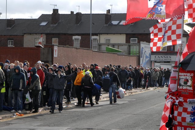 Sheffield United fans queueing for Wembley tickets ahead of the Play Off Final against Burnley in 2009