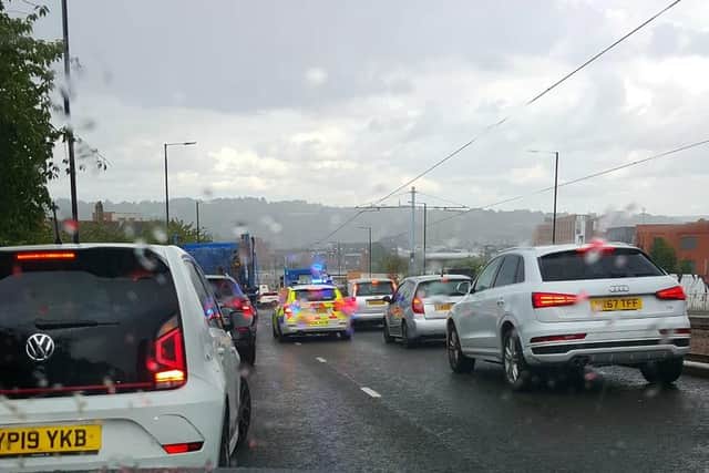 The photo was taken on Netherthorpe Road as traffic queued to reach Shalesmoor roundabout. Picture: MP TRAVEL - Sheffield.