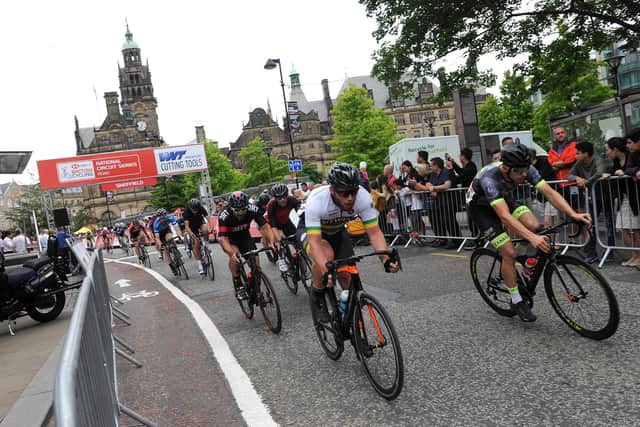 Sheffield city centre is transformed today – into a competitive cycling circuit as competitive cycling hits the streets for the 2023 Sheffield Grand Prix. PIcture shows the 2016 race