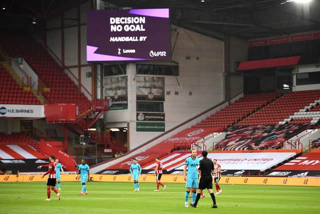 Spurs had a goal ruled out against Sheffield United at Bramall Lane last season after an accidental attacking handball (Photo by Oli Scarff/Pool via Getty Images)